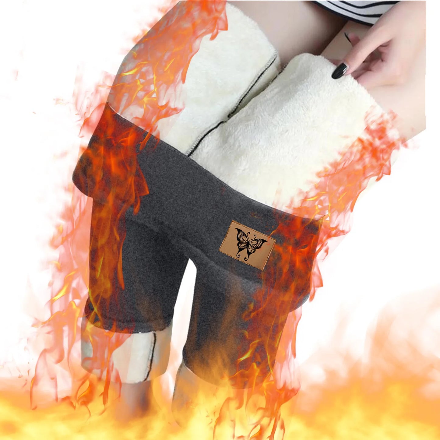 Leggings d'hiver doublés de velours pour femmes, pantalons chauds, taille haute, monochromatique, confortable, extensible, thermique, grande taille, sourire