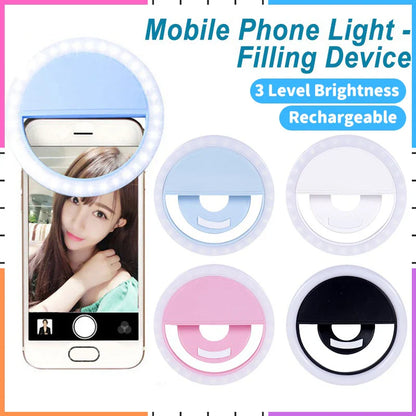 Mini Anneau Lumineux LED Rechargeable, Éclairage à 3 Niveaux, pour Téléphone, Tablette et Ordinateur Portable