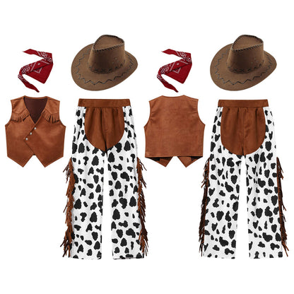 Costume de Cowboy Occidental pour Enfant, Déguisement de Cowgirl, Jeu, Interface West, ixd'Halloween, Cosplay, Ensembles de 4 Pièces, Performance sur Scène Trempée