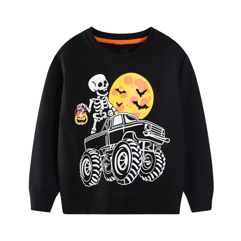 Little maven Kids Clothes Halloween Noctilucent Skull Pumpkin Boys Long Sleeve Tops for Kids Casual Sweatshirts Children Shirts