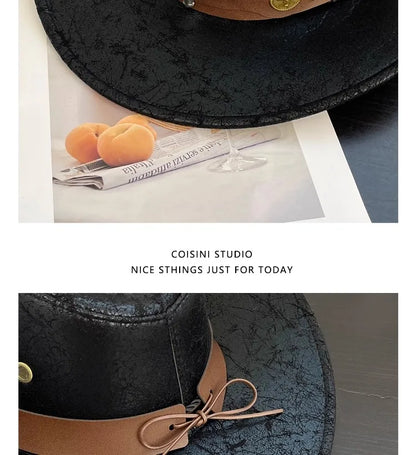 Faux Leather Western Cowboy Hats For Women Men Vintage Gentleman Cowgirl Jazz hat Holidays Party Cosplay Hat