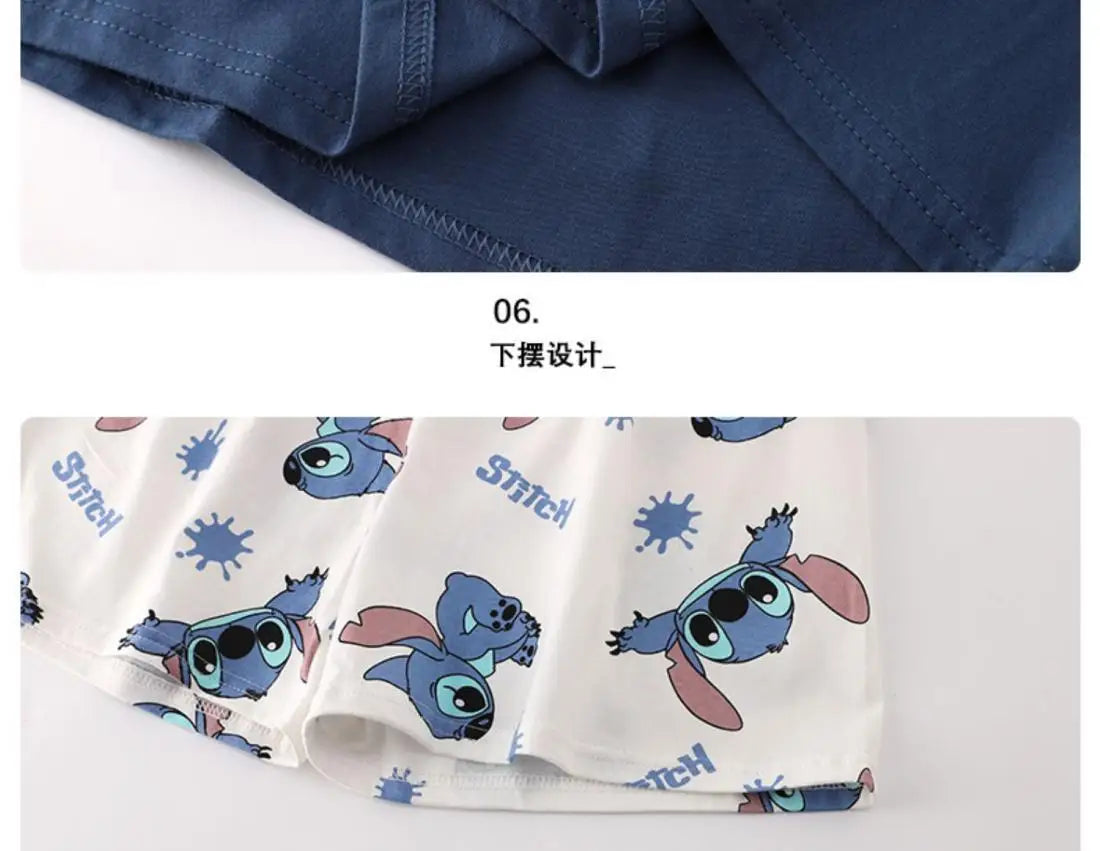 Stitch anime summer pure cotton men and women couple pajamas creative cute short-sleeved shorts home service suit holiday gift