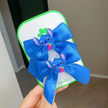 New Stitch Half Pack Fabric Bow Small Hair Clip Cute Cartoon Press Clip Female Children's Hair Accessories Shattered Hair Clip