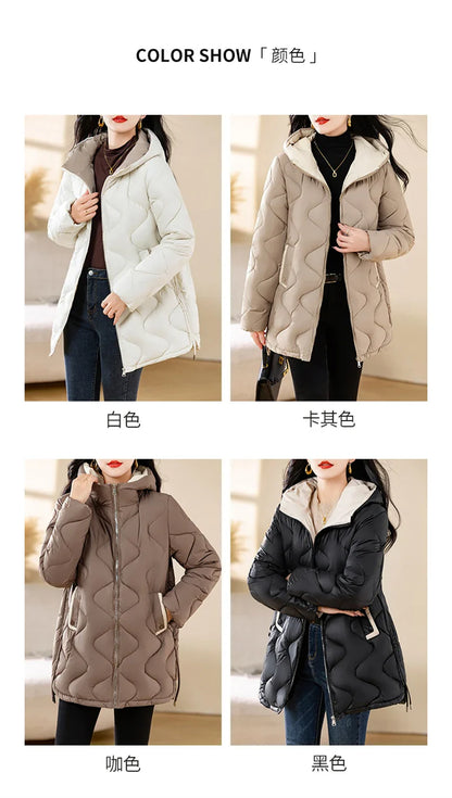 2024 New Winter Jacket Parkas Women Coat Fur Collar Hooded Overcoat Female Jacket Parka Thick Warm Cotton Padded Outwear
