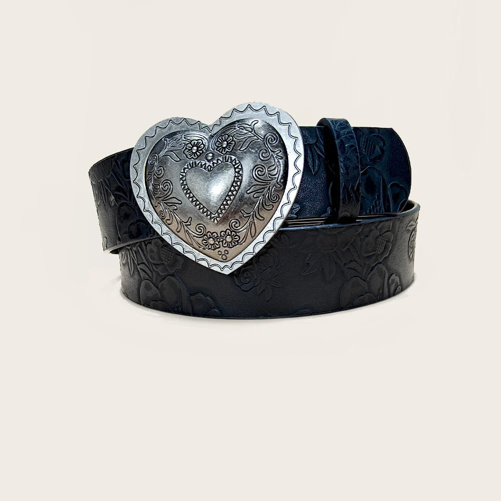 Retro love buckle PU Leather belt For Women fashion leisure suitable for daily commuting Western Cowboy Punk Jeans Waistband