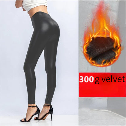 Leggings d'hiver en cuir Pu pour femmes Leggins chauds Leggins en velours noir Leggings taille haute extensible maigre grande tailleLeggings