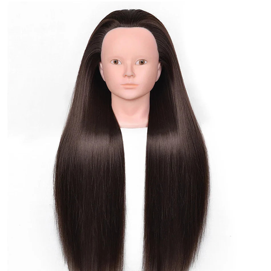 Tête de mannequin à cheveux longs synthétiques avec support de trépied de perruque réglable Modèle avec tête de mannequin Formation de coiffeur coiffant