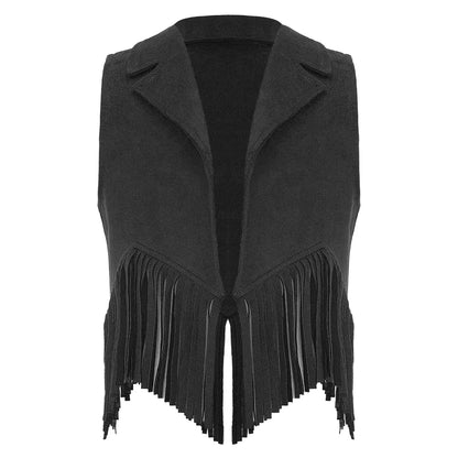 Costume de Cowgirl occidental en daim pour enfants, gilet à franges avec pompons, vêtements de danse, jeu de rôle de fête, gilets de Cowboy