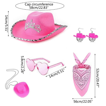 Chapeau cow-girl rose avec bandana lunettes soleil, accessoires WesternCostume pour femmes filles, fournitures