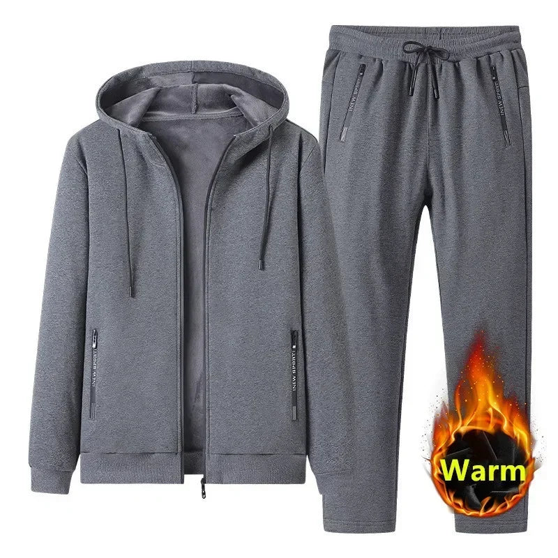 Nouveaux ensembles homme automne hiver 2025 Survêtements décontractés pour homme Costumes de sport à capuche en pur coton épais et chaud polaire pour homme