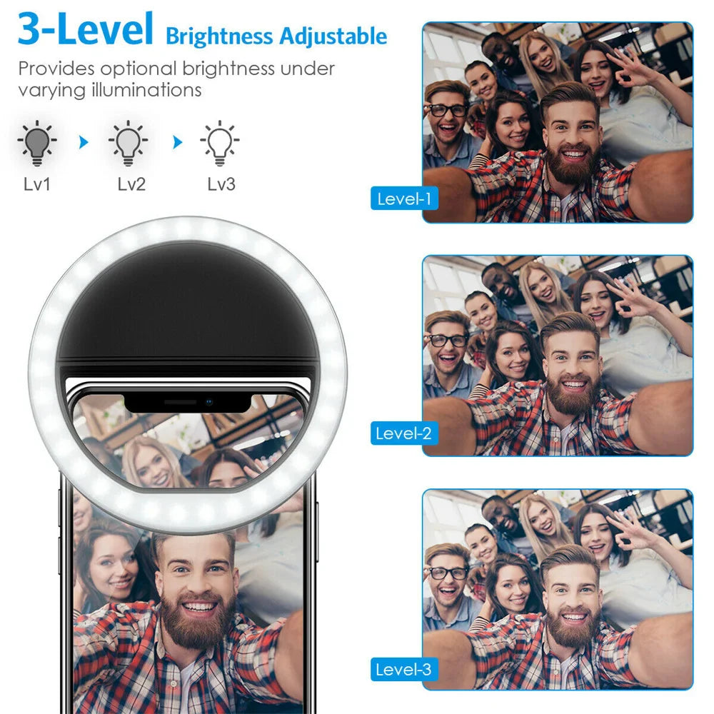 USB Charge LED Selfie remplissage lumière LED Selfie anneau lumière téléphone portable diffusion en direct vidéo LED Selfie anneau lampe pour tous les smartphones