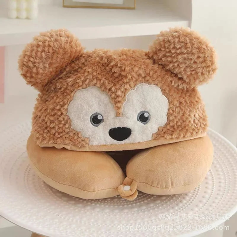 Cartoon plush Stitch Ling Nabelle U-shaped pillow with hooded neck pillow travel car plane office nap artifact girl gifts