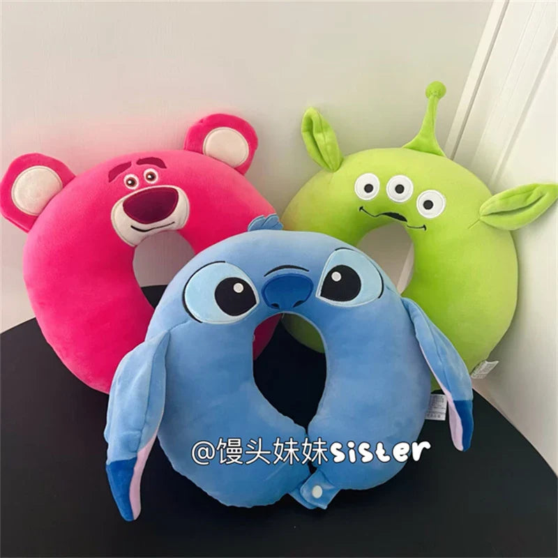 Cartoon Stitch U-shaped Neck Pillow Kawaii Stuffed Anime Comfortable Alien Sullivan Nap Pillow Airplane Travel Pillow Xmas Gifts