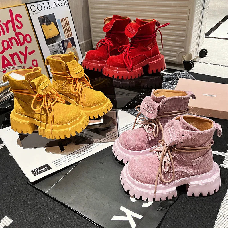 Bottes de Cowboy à grande tête en détresse, mode rétro, bottes de chevalier montantes de Style moto haut de gamme, bottes à semelles épaisses pour filles et femmes