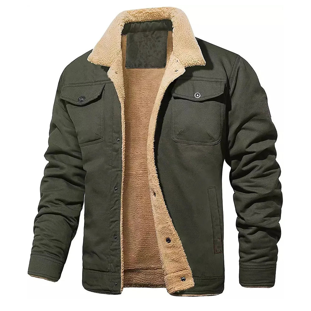 2025 Fashion Fleeced Jacket for Men Solid Color Thick Warm Outwear Tops Quality Autumn Winter Casual Coats Black Men's Jackets