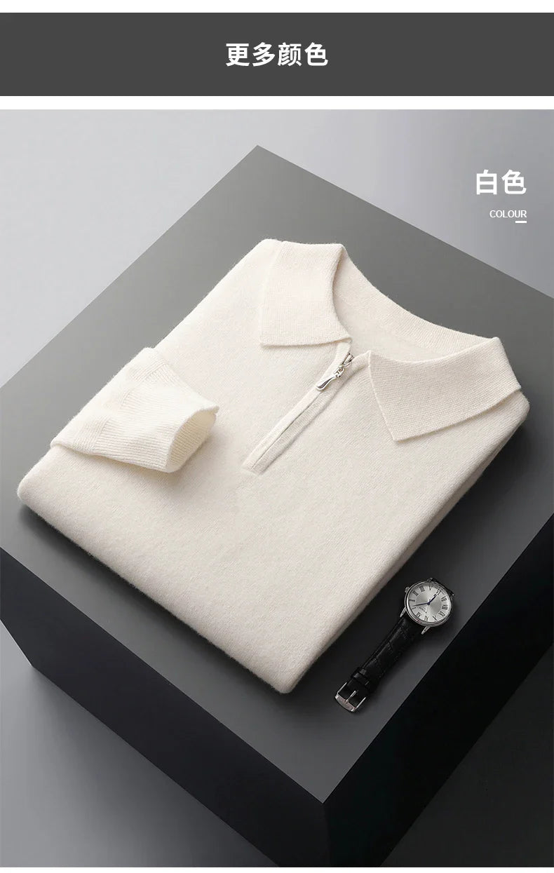 Autumn and Winter New Cashmere Sweater Men's 100% Merino Wool Pullover Casual Loose POLO Knitted Bottom Shirt Jacket Shirt