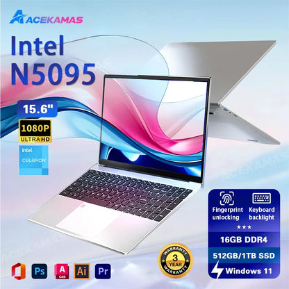 ACEKAMAS 15.6" Laptop Computer Intel Celeron N5095 Windows 11 Pro Laptops Gamer 1080P 16GB DDR4 1TB SSD Office Study Notebook PC