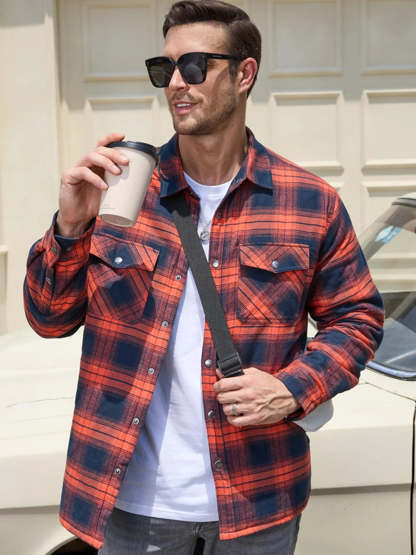 TACVASEN Veste d'hiver en coton à carreaux pour homme, manches longues, matelassée, doublée, en flanelle, multi-poches, vêtements d'extérieur, manteaux de randonnée