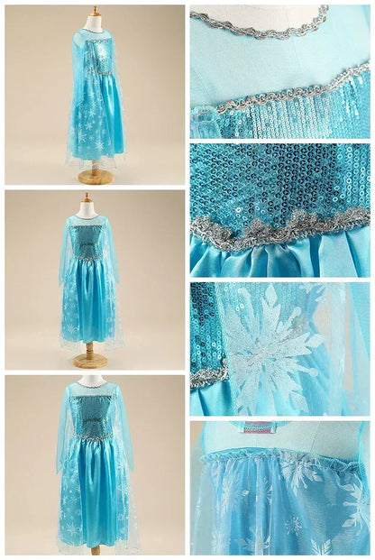 Elsa Dresses for Girls Princess Party Elsa Costume Snow Queen 2 Cosplay Elza Vestidos Hair Accessory Set Halloween Girls Clothes