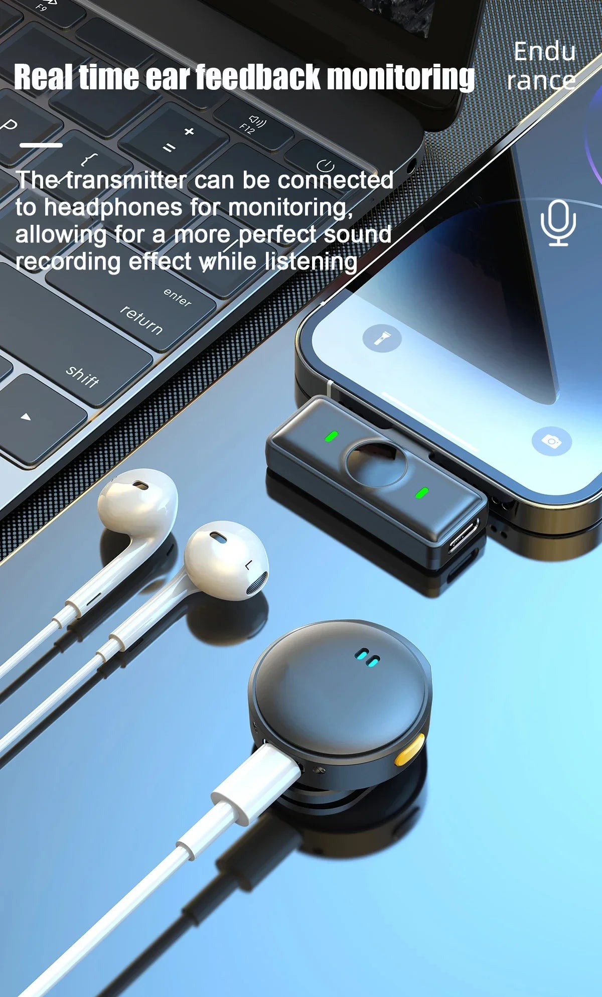 Microphone Lavalier 2.4GHz, sans fil, à aspiration magnétique, avec étui de chargement, pour enregistrement vidéo, Plug and Play