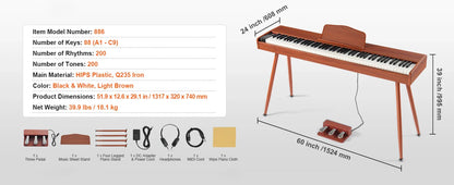 VEVOR Piano numérique, 88 touches entièrement pondérées, ensemble piano à clavier électrique portable avec double clavier, haut-parleurs, pédale de sustain, casque, Bluetooth USB MIDI, pour débutants