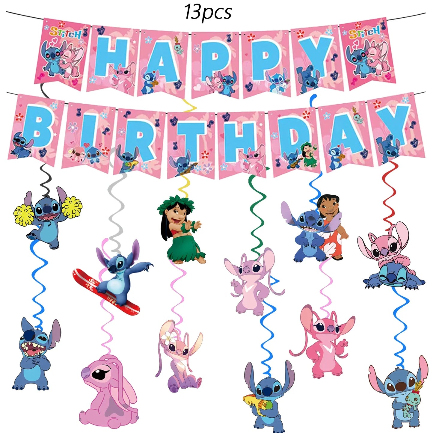 Stitch Party Supplies, Birthday Banner,  Hanging Swirls For Stitch Party Decorations，Stitch birthday party decorations