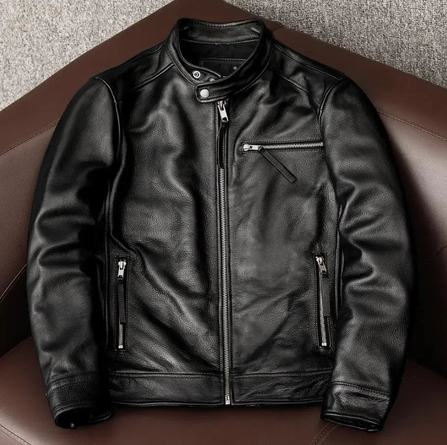 Vente en gros. Vêtements 100 % cuir de vachette véritable. Brésilien. Mode. Coupe ajustée, veste en cuir naturel. Motard homme. Clientes brasileiros