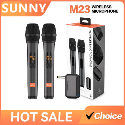 Microphone Wireless M23 UHF 2 Channel Karaoke System Built-in Lithium Battery Cordless Handheld Mic For Church Party Speaker