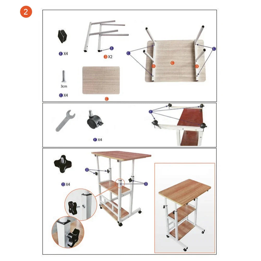 Table de chevet réglable en hauteur, rangement multicouche, roue pivotante, bureau de maison, ordinateur portable, bureau debout pour Table élévatrice à domicile