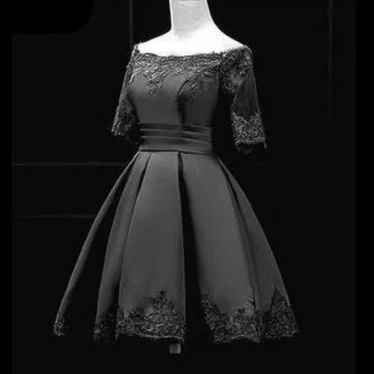 Élégantes robes de soirée épaules dénudées courtes en satin ligne A robe de cocktail avec demi-manches robe de soirée robes de bal