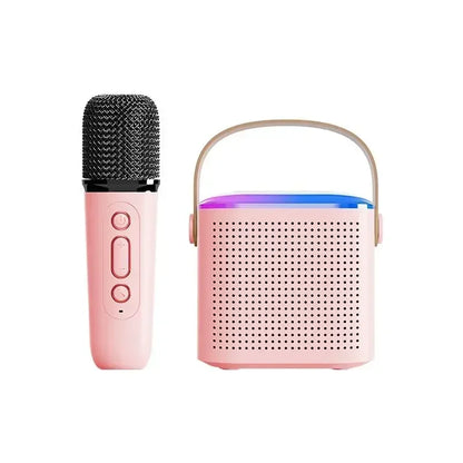 Mini karaoke machine, LED speaker with Bluetooth, suitable for family birthday party, microphone for girls and boys.
