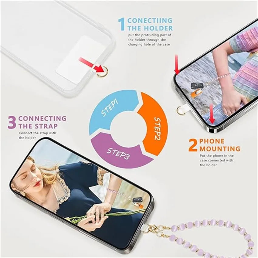 Marble Beaded Phone Wrist Strap, Detachable Cellphone Lanyard with Tether Tab, Hands-Free Wristlet Bracelet, Grip for Women