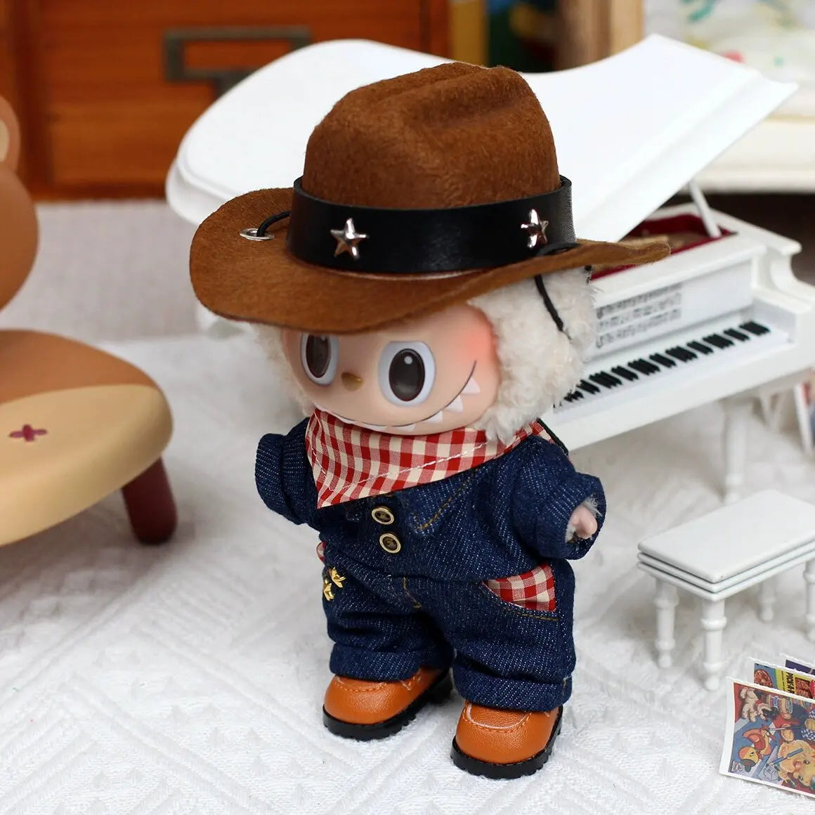 Tenue de cowboy de poupée Labubu de 17 cm – Ensemble de costumes de style occidental avec chapeau et bottes, décorations pour poupées, accessoires sur le thème du Wild West