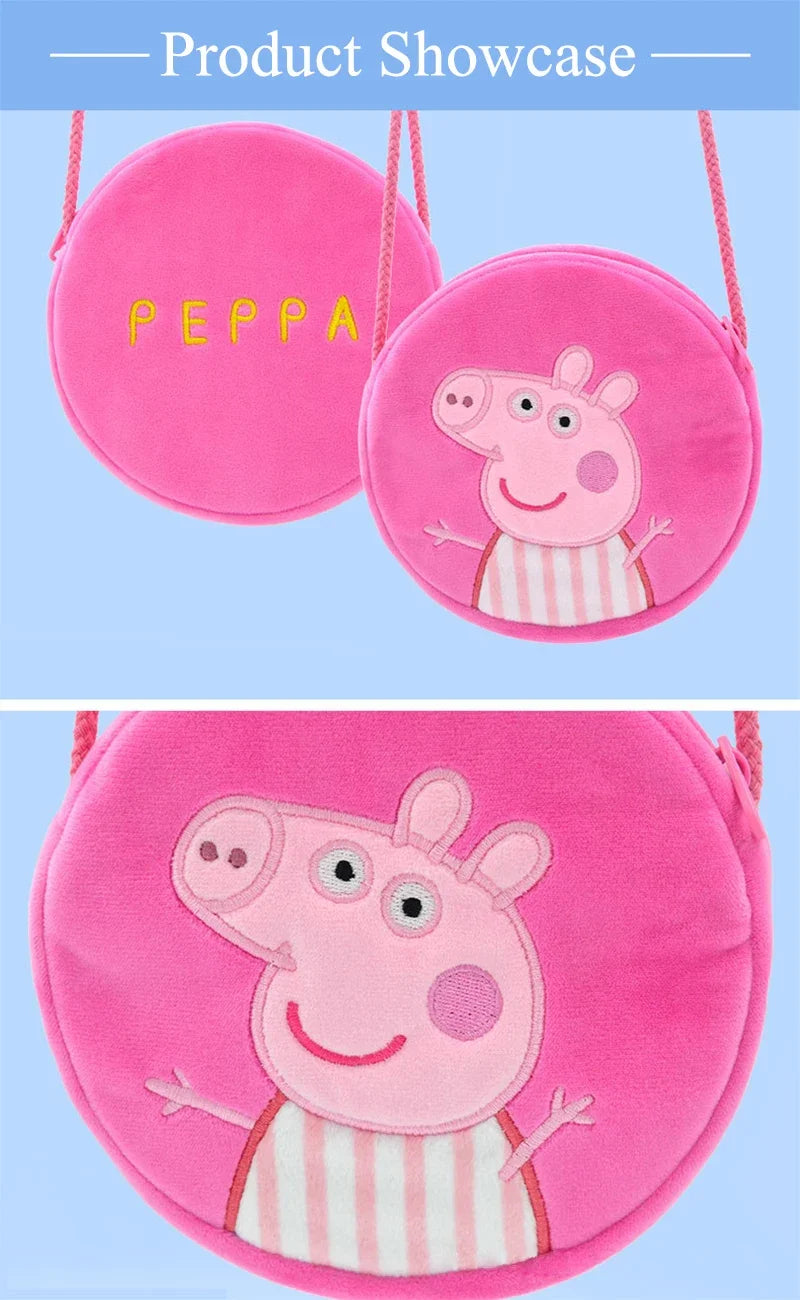 Peppa Pig Crossbody Bag Stereoscopic Doll Backpack Anime Knapsack Plush Coin Purse Toys George Round Pocketbook Children's Gifts