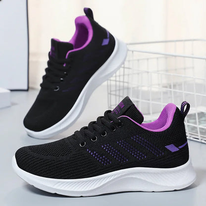 Chaussures de sport pour femmes Chaussures individuelles décontractées respirantes à semelle souple chaussures de course en maille volante d'automne
