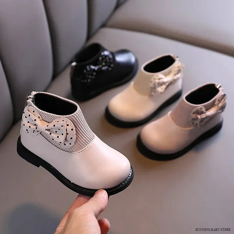 Enfants bottes courtes filles chaussures automne hiver chaud tricoté enfants bottes princesse doux arc enfant en bas âge filles bottes chaussures enfant H11071