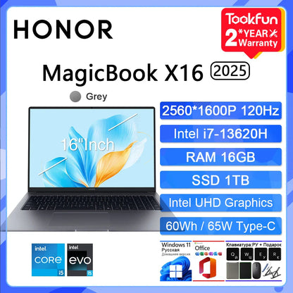 HONOR MagicBook X16 2025 Laptop Intel Core i5-13420H i7 RAM 16GB SSD 512G 1TB 16"Inch FHD Notebook Ultrabook Computer PC BRG-565