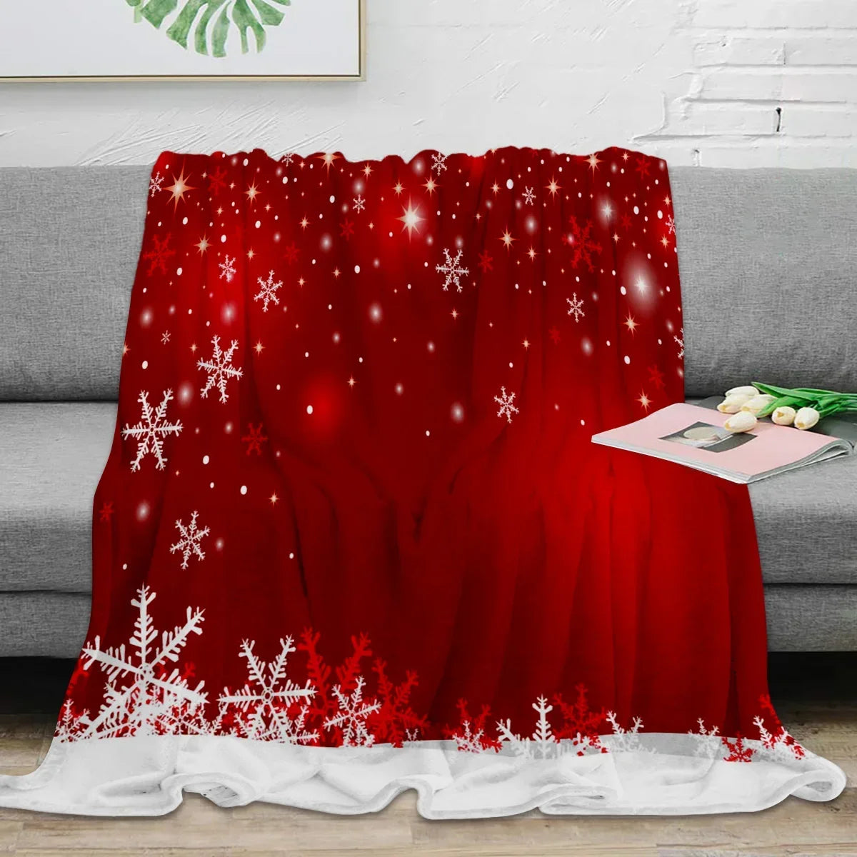 Christmas Snowflake Red Throw Blanket Portable Warm Blanket Blankets For Beds Home Decor Sofa Blanket