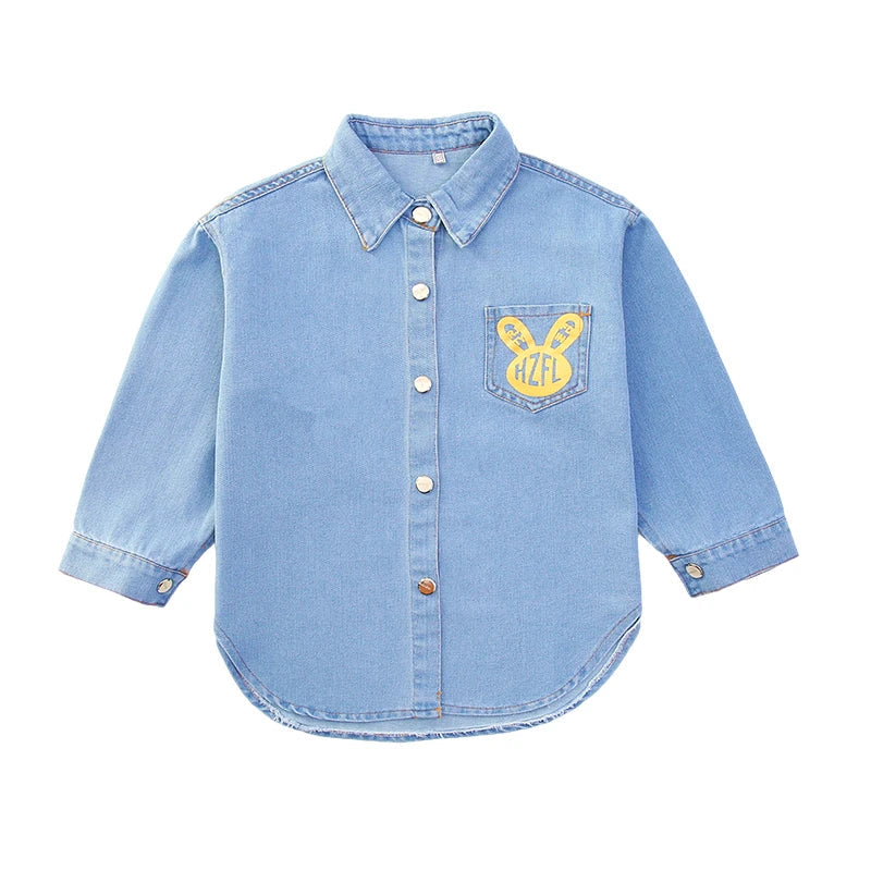 Chemisiers en Denim de Cowgirl de haute couture avec imprimé de lapin pour adolescente, chemise en Denim ample et décontractée à manches longues pour enfants