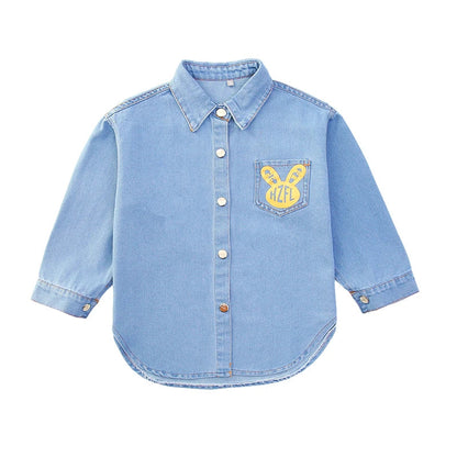 Chemisiers en Denim de Cowgirl de haute couture avec imprimé de lapin pour adolescente, chemise en Denim ample et décontractée à manches longues pour enfants