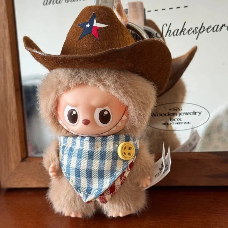 For 10 cm Labubu 4.0 Doll Clothes Cowboy Hat Scarf Cute Soft Doll Clothes Bow Scarf Decoration Christmas Gifts