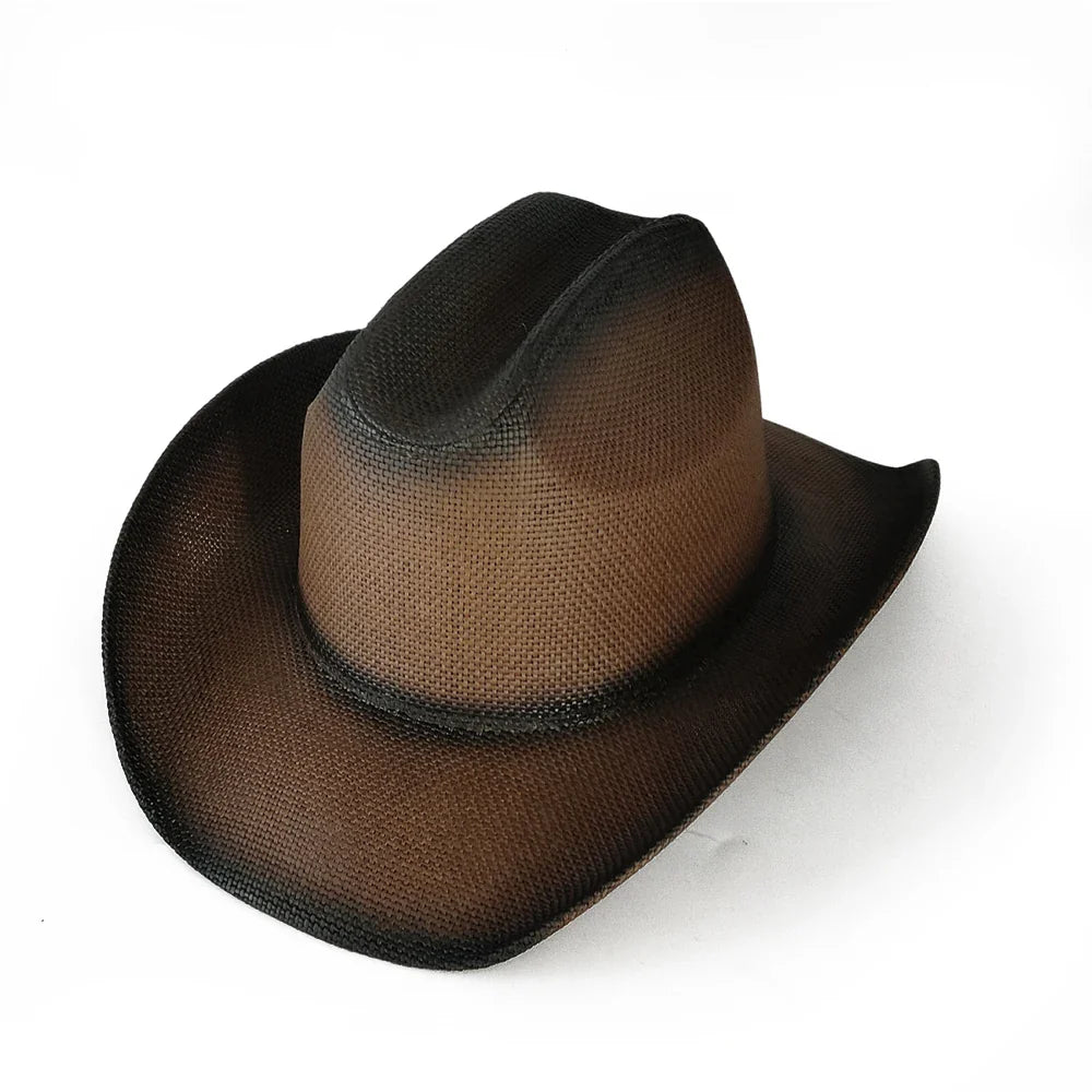 Nouveau chapeau de cowboy dégradé rétro Western pour hommes et femmes, chapeau de cowboy de scène de fête en plein air, chapeau de chevalier, sombrero de cowgirl vaquero