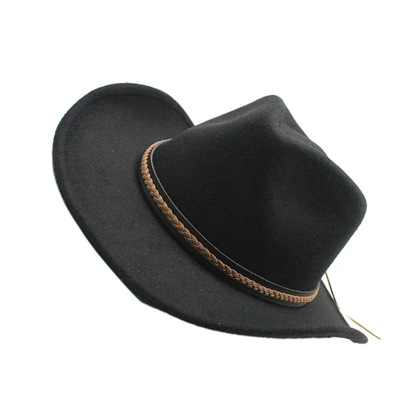Classic Cowboy Hats for Women Men Retro Cowgirl Hats Wide Brim Felt Hats with Decorative Band