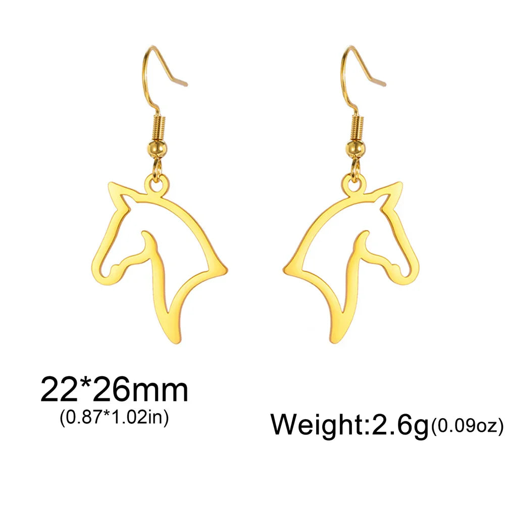My Shape Boucles d'oreilles tête de cheval pour femme, acier inoxydable, goutte de cheval, boucle d'oreille pendante, bijoux amoureux, cadeaux du Nouvel An