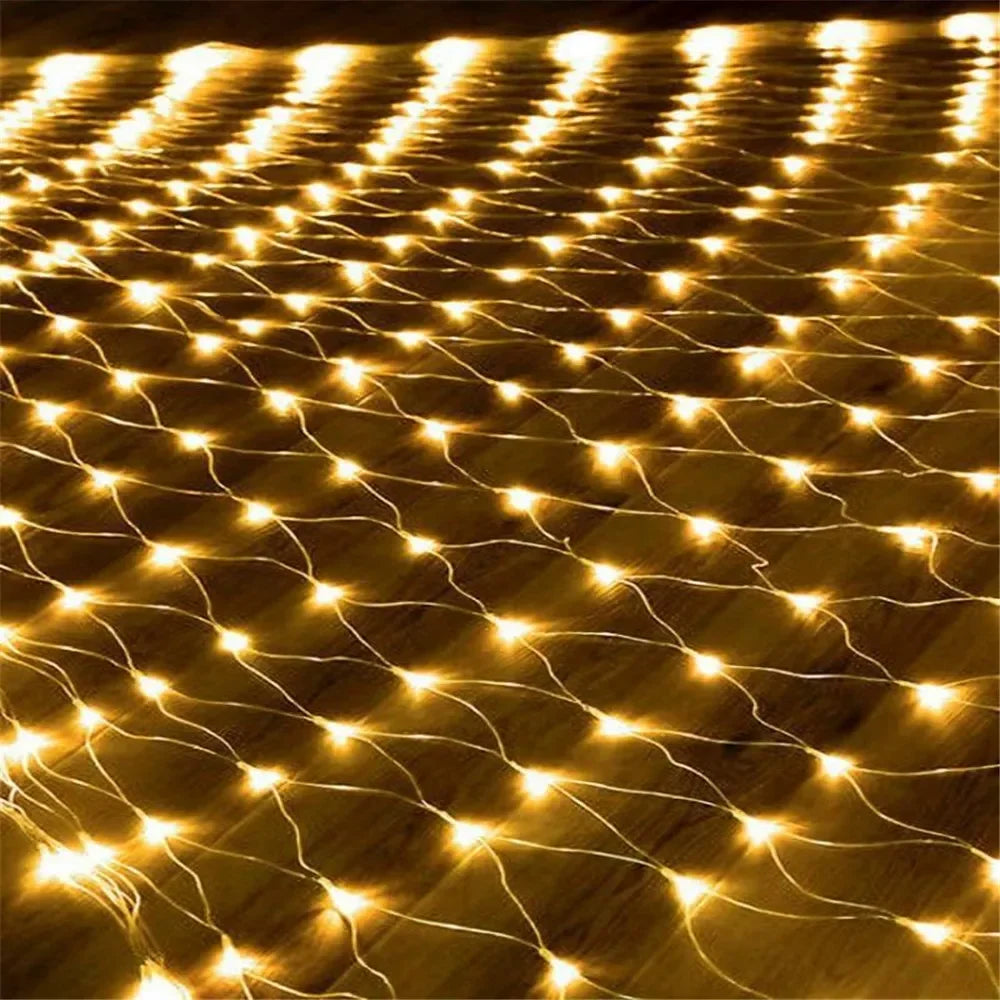 LED Net Mesh String Lights, 8 Modes, 220V, 110V, EU Plug, Festival Decoration, Christmas, Halloween, New Year 2026, Wedding Party