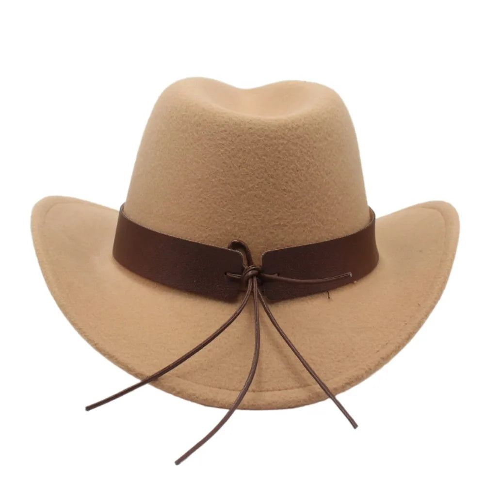 Chapeau de cowboy occidental en feutre pour enfants, accessoires de tête de bœuf, bande de vache, style tibétain, chapeau haut de forme ethnique, bord enroulé souple, casquette de cow-girl