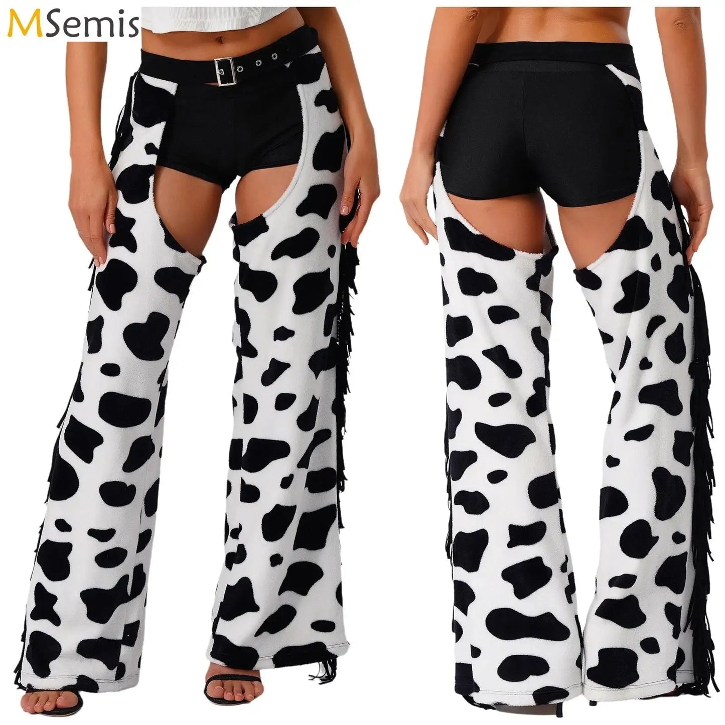 Pantalon Long en flanelle pour femmes, avec pompon latéral, taille, entrejambe ouvert, vélo, équitation, Cowgirl, Costume Cospaly d'halloween
