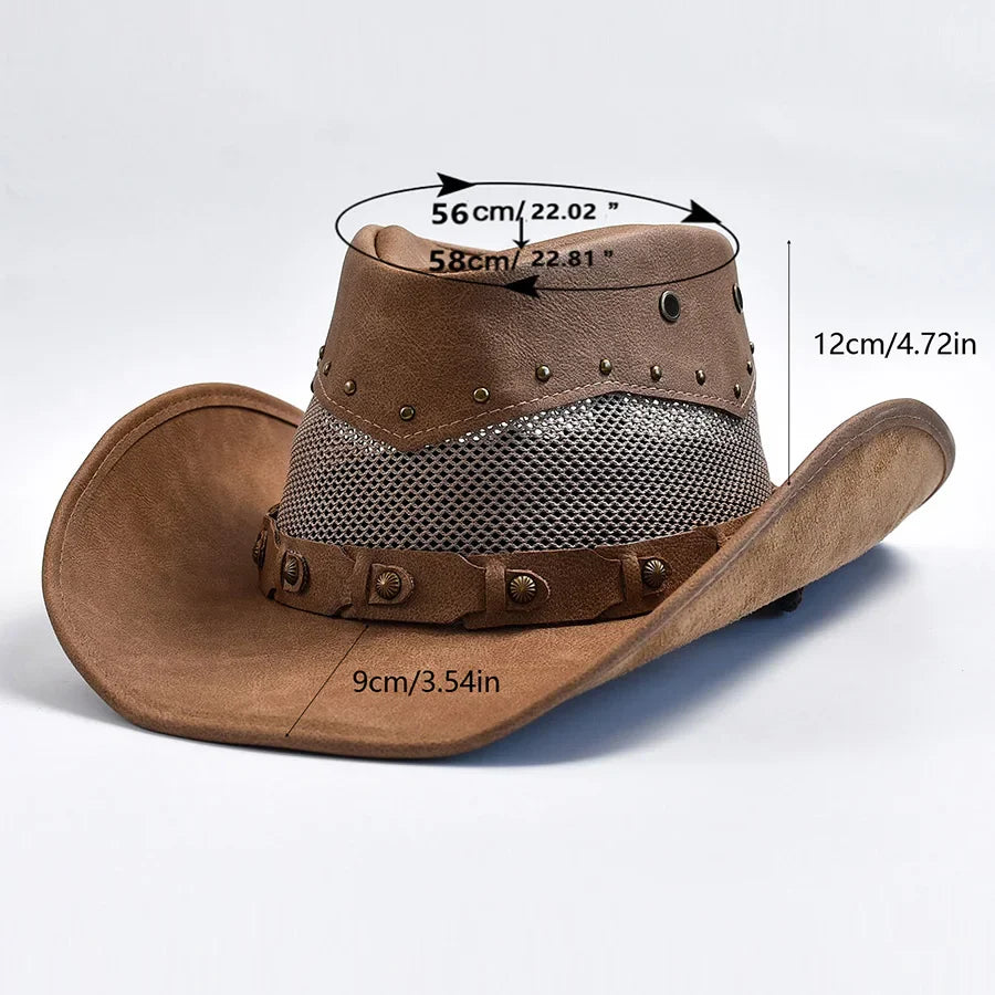 100% Leather Western Cowboy Hat For Men Wide Brim Gentleman Church Jazz Cap Cowgirl Hats Sombrero Hombre