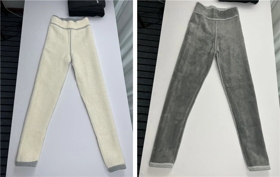 Pantalon crayon taille haute en laine d'agneau pour femme, leggings d'hiver épais, peluche moelleuse, longueur de rinçage, doublure en velours chaud ATIONS Ins, décontracté