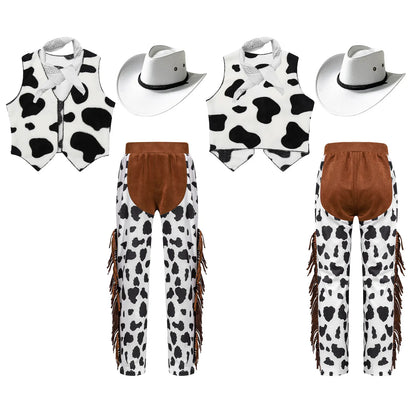 Costume de Cowboy Occidental pour Enfant, Déguisement de Cowgirl, Jeu, Interface West, ixd'Halloween, Cosplay, Ensembles de 4 Pièces, Performance sur Scène Trempée